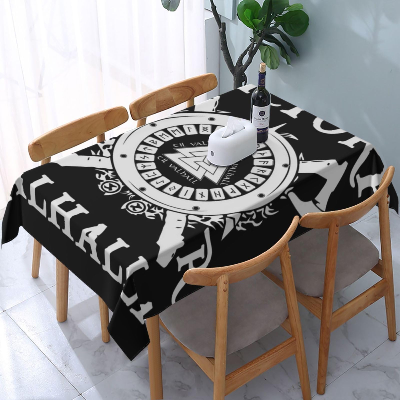 HLBSDM Odin Viking Norse Pagan Mythology Symbol Rectangle Tablecloth, Suitable for Wedding, Party and Restaurant Festival Gathering Event Polyester Fabric Decorative Tablecloth(54x72in)