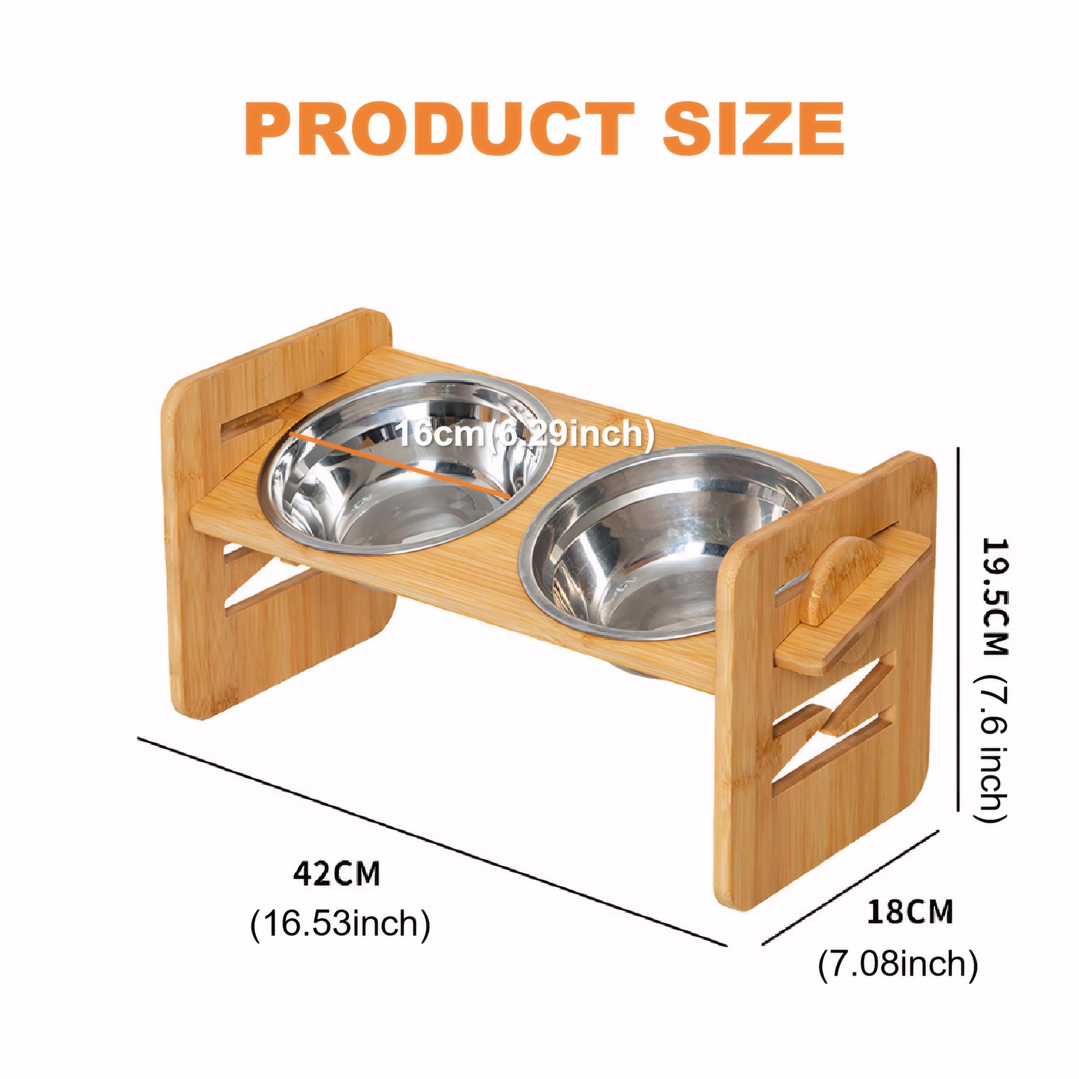 Dog Bowl,6 Level Adjustable Raised Dog Bowl with 2 Stainless Steel Bowls,Elevated Bamboo Bowls with Stand,Dogs & Cat Feeding Station with Anti Slip Feet for Small,Medium & Large Dogs or Cat - Image 4