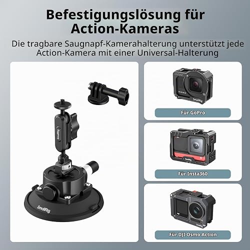 SMALLRIG Support à Ventouse 4,5" avec Bras Articulé à Rotule, Compatible avec Les Caméras d'action DJI Osmo Action 6/5 Pro/4, Insta360 x5 et GoPro 13/12, Charge Maximale 1,5 kg - 5855B - 2