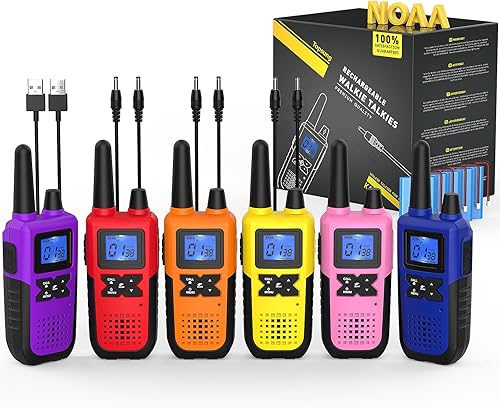 Miniatura 9 de Walkie Talkies for Adults Long Range Rechargeable with NOAA Weather Alert, Multi-Purpose 2 Way Radios 6 Pack for Team Work Seniors Care Kids Blue