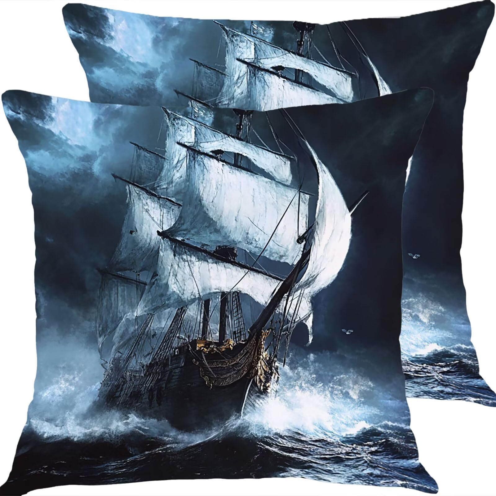 Housse de coussin lin 55x55 cm mer de voiliers au tissage décoratif haut de gamme