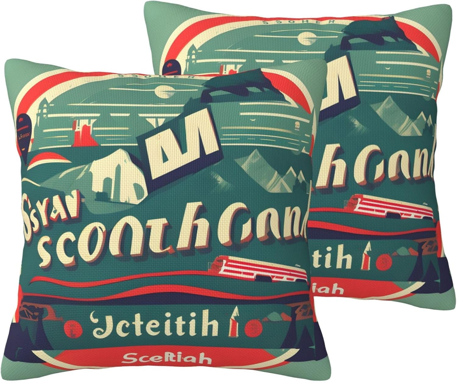 Scottish Retro Pattern Imitation Linen Pillowcase -2 Sets, Fashionable Home Decoration, Used for Sofas, Gardens, beds