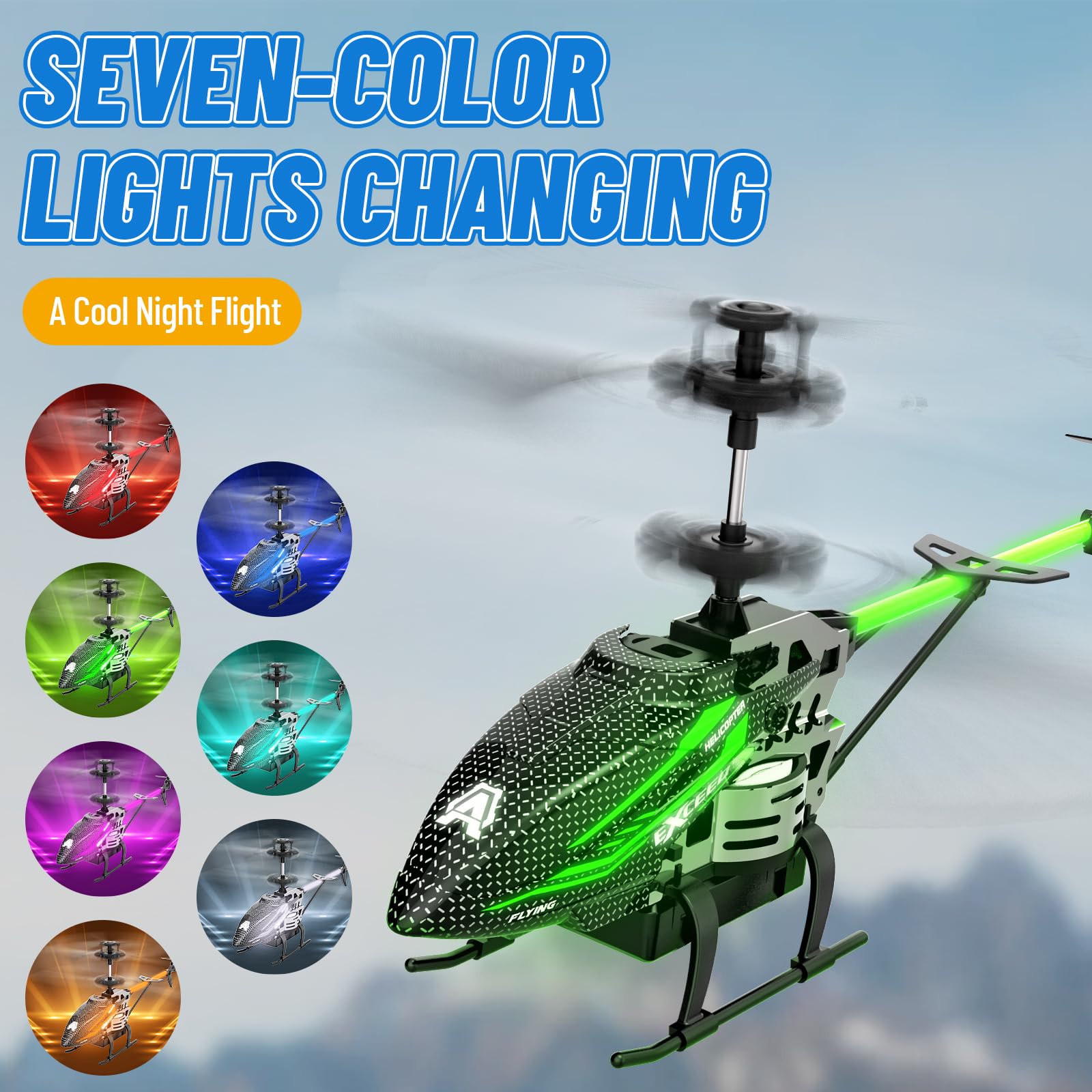 RC Helicóptero,Helicóptero teledirigido 2.4G con luz 7 colores LED,Elicoptero Teleridijido niño 3.5 Canales,Avion Teledirigido con Giroscopio y Altura Fija,Regalos de Fiesta Ideales para niños y niñas