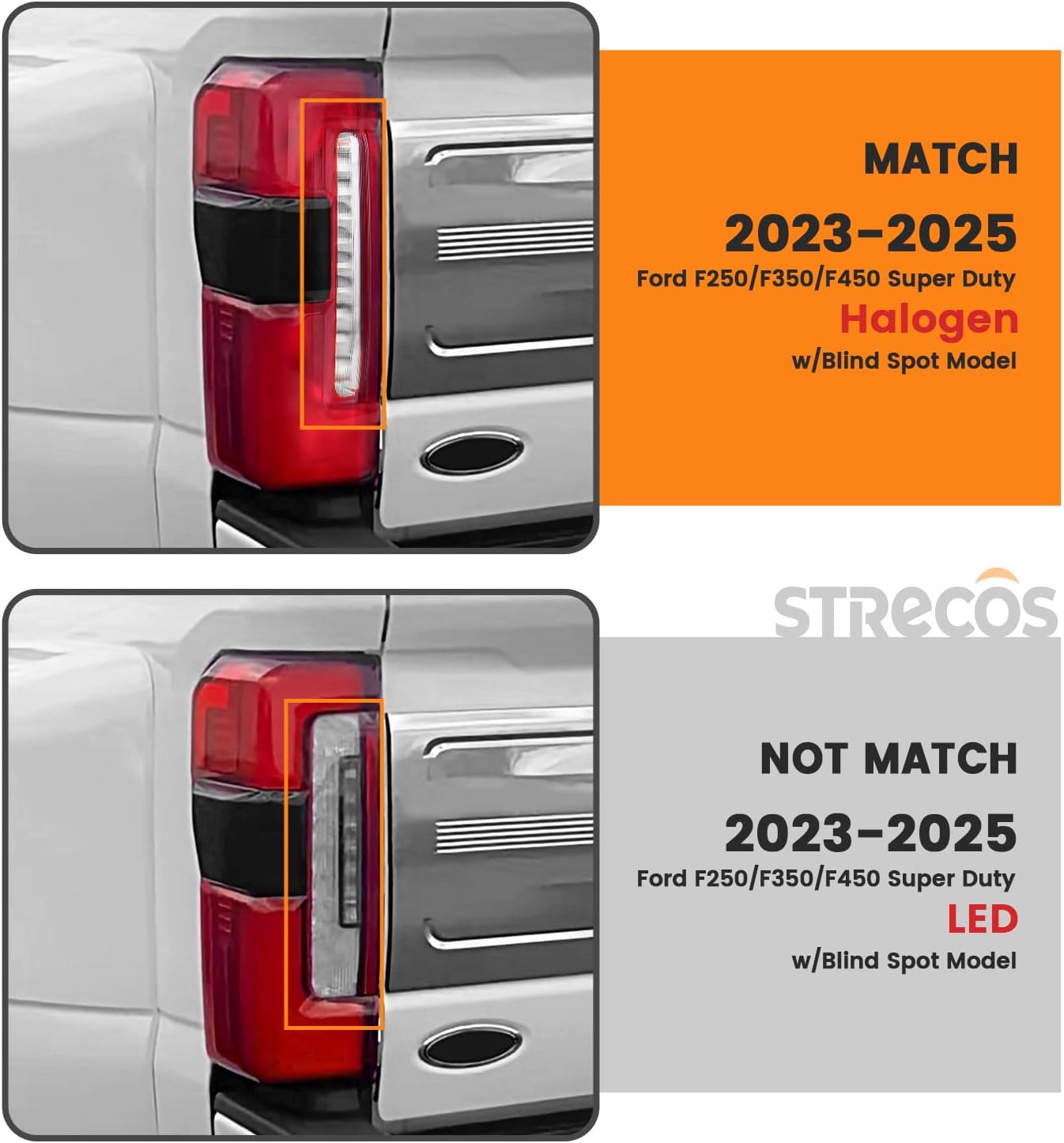 Tail lights Compatible with 2023 2024 2025 Ford F250 F350 Super Duty w/Blind Spot Halogen Type Rear Brake Signal Outer Taillight Assembly Replace OEM PC3Z13405B FO2800294 (Left Driver Side)