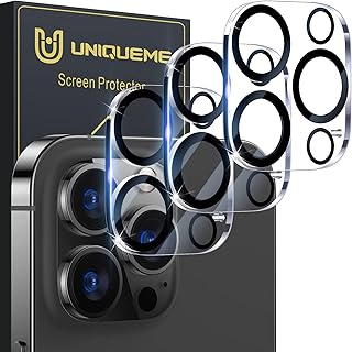 [3 Pack] UniqueMe Camera Lens Protector Compatible for iPhone 13 Pro Max 6.7 inch/iPhone 13 Pro 6.1 inch, Tempered Glass [Case Friendly][Scratch-Resistant][Easy Installation] - Black Circle