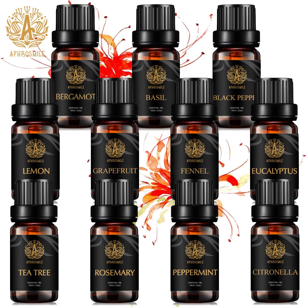 Aromatherapie ätherisches Öl-Set für Diffusor, 100% ätherische Öle, 7 x 10 ml, Premium ätherische Öle, Kamille, Geranie, Wacholderbeere, Lavendel, Kiefernnadeln, Rose, Thymian Öl