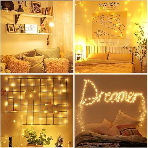 Miniatura 5 de RUICHEN Guirnalda de luces enchufables de 66 pies, 200 luces LED con interruptor, para interiores y exteriores, impermeable, alambre de cobre, luces