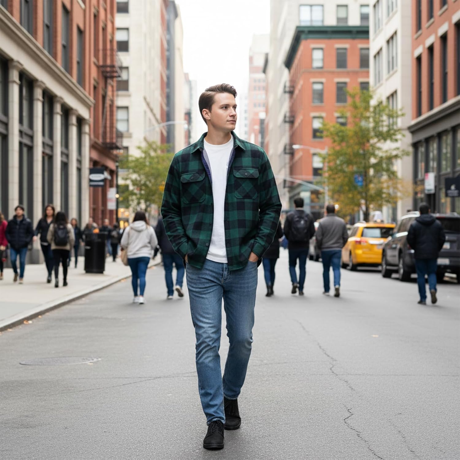 Men’s Long Sleeve Shirts- Thermal Work Padded Warm Shirts Quilted Lined Flannel Heavyweight Plaid Fleece Shirt - Image 3