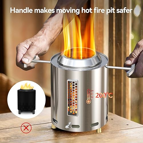 Miniatura 4 de Fogata de mesa con vidrio transparente, hoguera de mesa sin humo con cenicero extraíble y asas resistentes al calor para camping, H 9" x D 6.6", 4.3