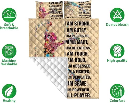 Miniatura 2 de OhaPrints Juego de ropa de cama y fundas de almohada personalizadas, con texto en inglés "I Am Strong I Am A Softball Player, color beige, con