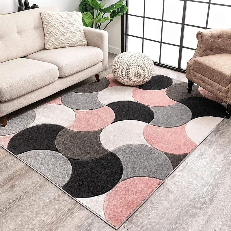 Hand-Tufted Wool Geometric Circle Pattern Area Rug, Soft & Durable Modern Floor Carpet for Home Office & Stylish Interior Decor 9 x 12 Ft Pink/Multi