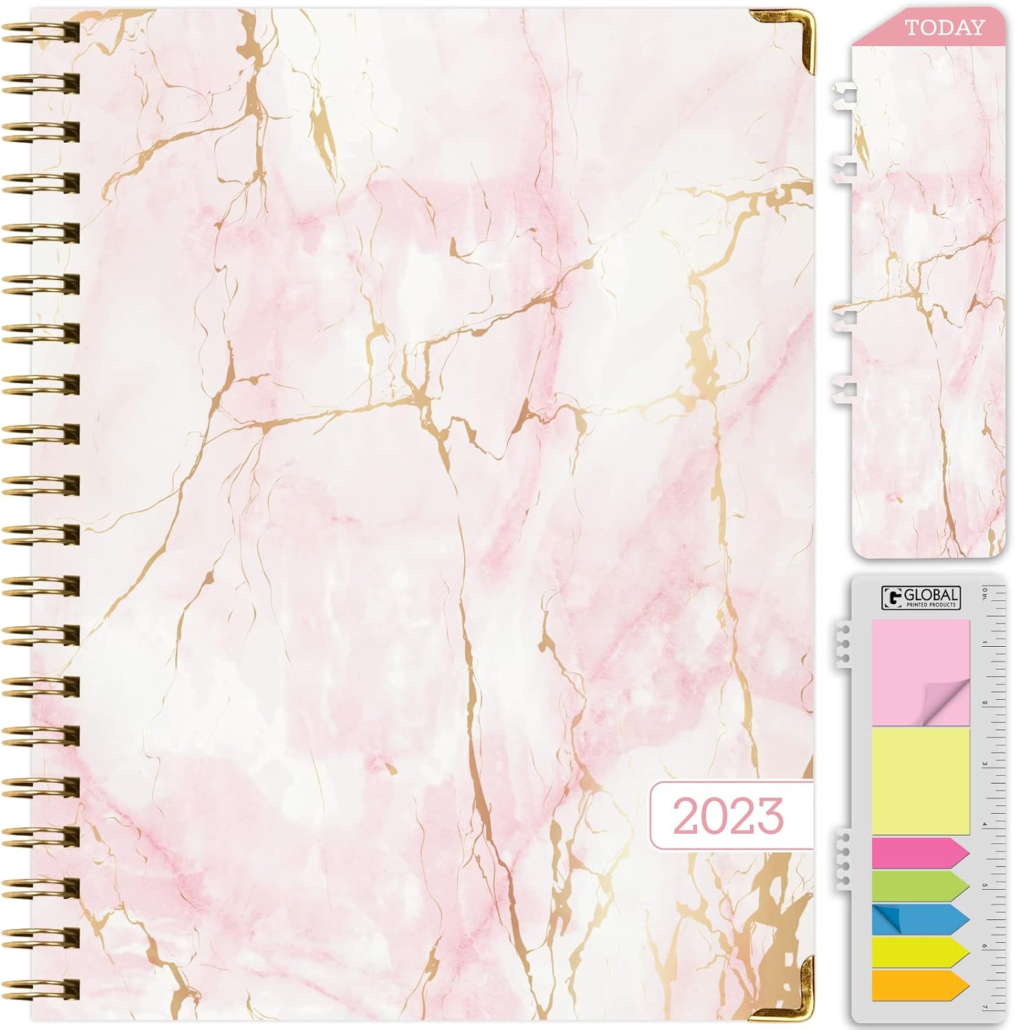 HARDCOVER 2023 Planner: (November 2022 Through December 2023) 8.5"x11" Daily Weekly Monthly Planner Yearly Agenda. Bookmark, Pocket Folder and Sticky Note Set (Pink Marble)