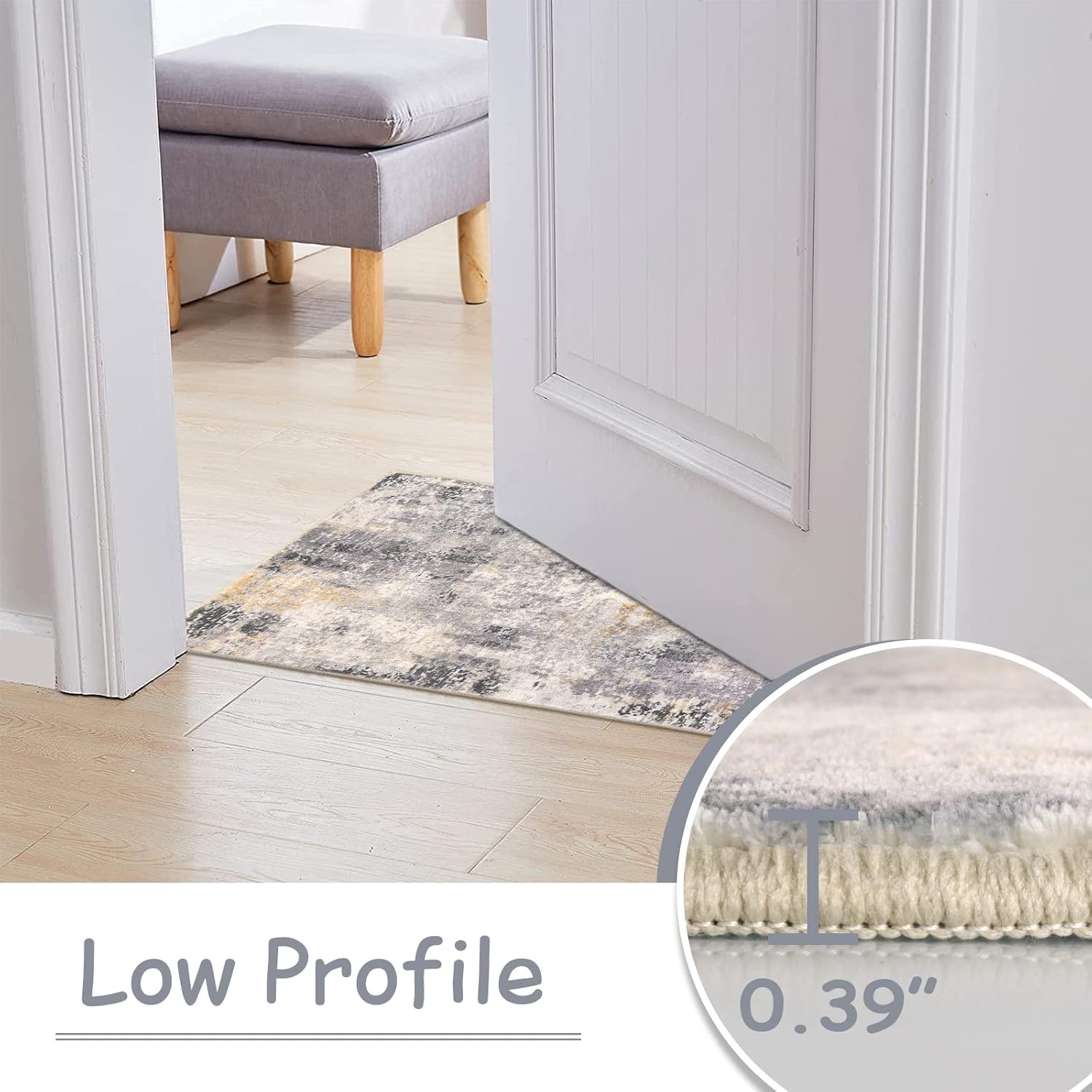 Lahome Modern Abstract Gray Bathroom Runner Rug, 2x4.3 Washable Laundry Room Runner, Soft Non Slip Low Pile Throw Carpet Runner for Entryway Kitchen Hallway Doorway Bedroom