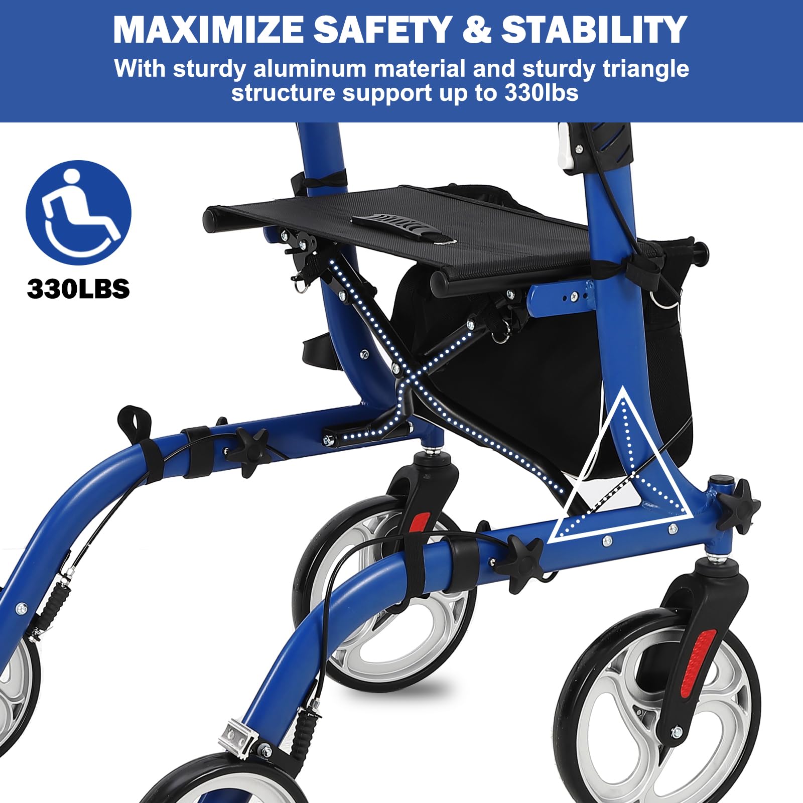 Rollator 2 in 1 Per Anziani – Alluminio Pieghevole Con Braccioli e Poggiapiedi, Seduta Schienale e Freni, Capacità 136kg All Terrain