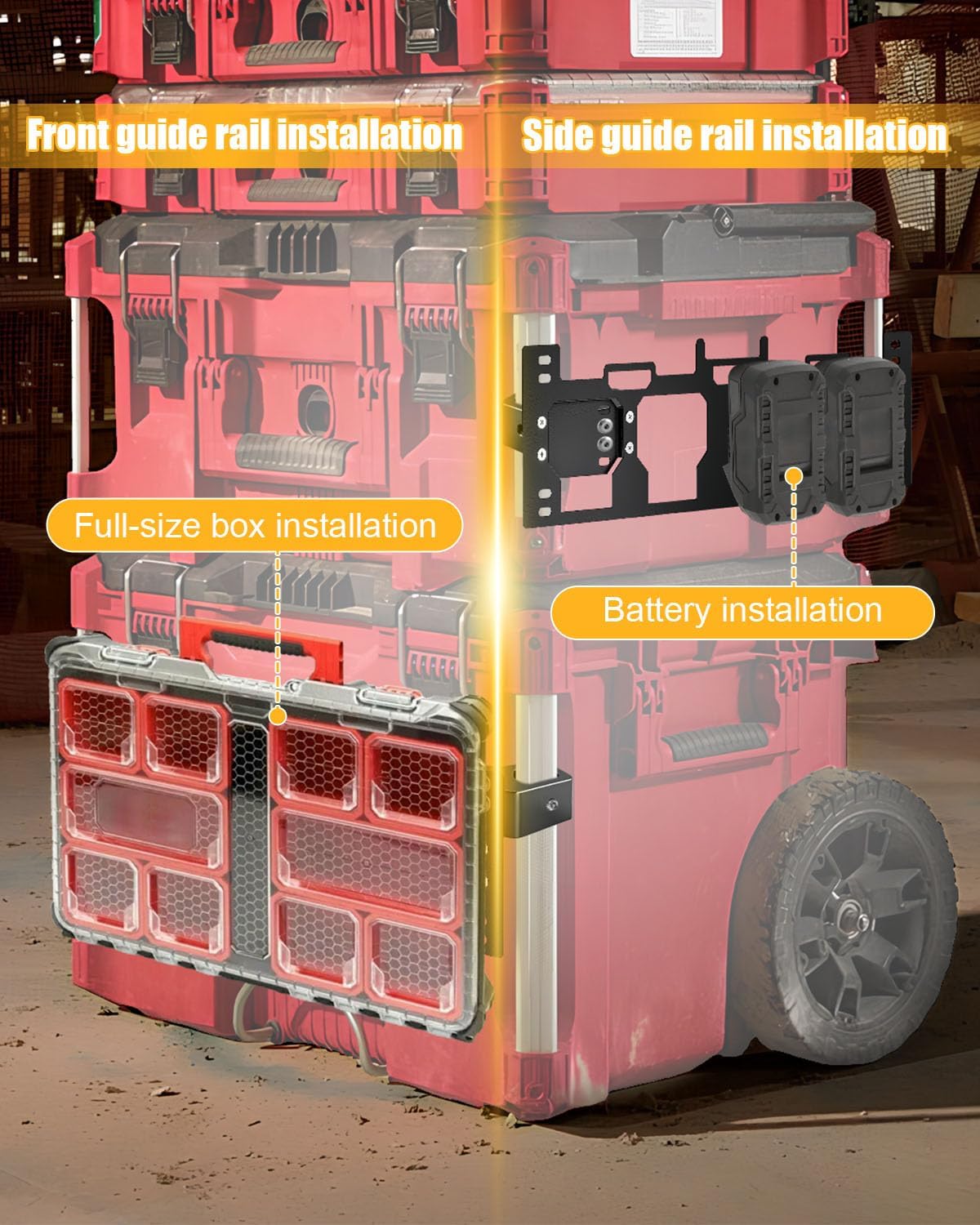 Packout Mount, Front and Side Packout Mounting Plate Compatible with Milwaukee Packout Toolbox-Mounts Crates, Fits Full Size and Half Size Packout Accessories Black