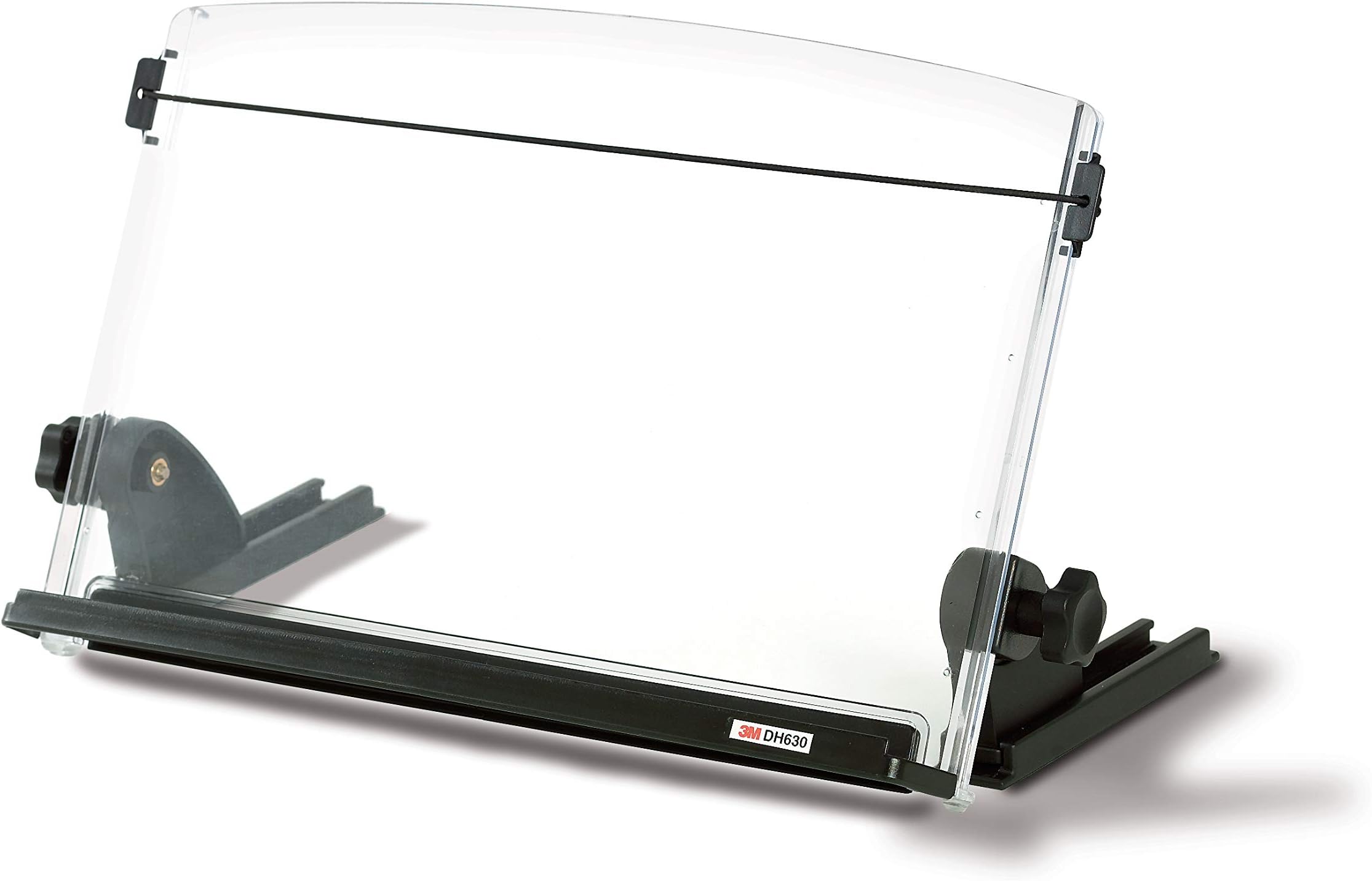 3M Adjustable Document Copy Holder, In-line with Monitor Minimizing Head and Neck Movement, 150 Sheet Capacity Holds Sheets to Books, Elastic Line Guide Keeps Pages Open, 14" Wide, Black (DH630)