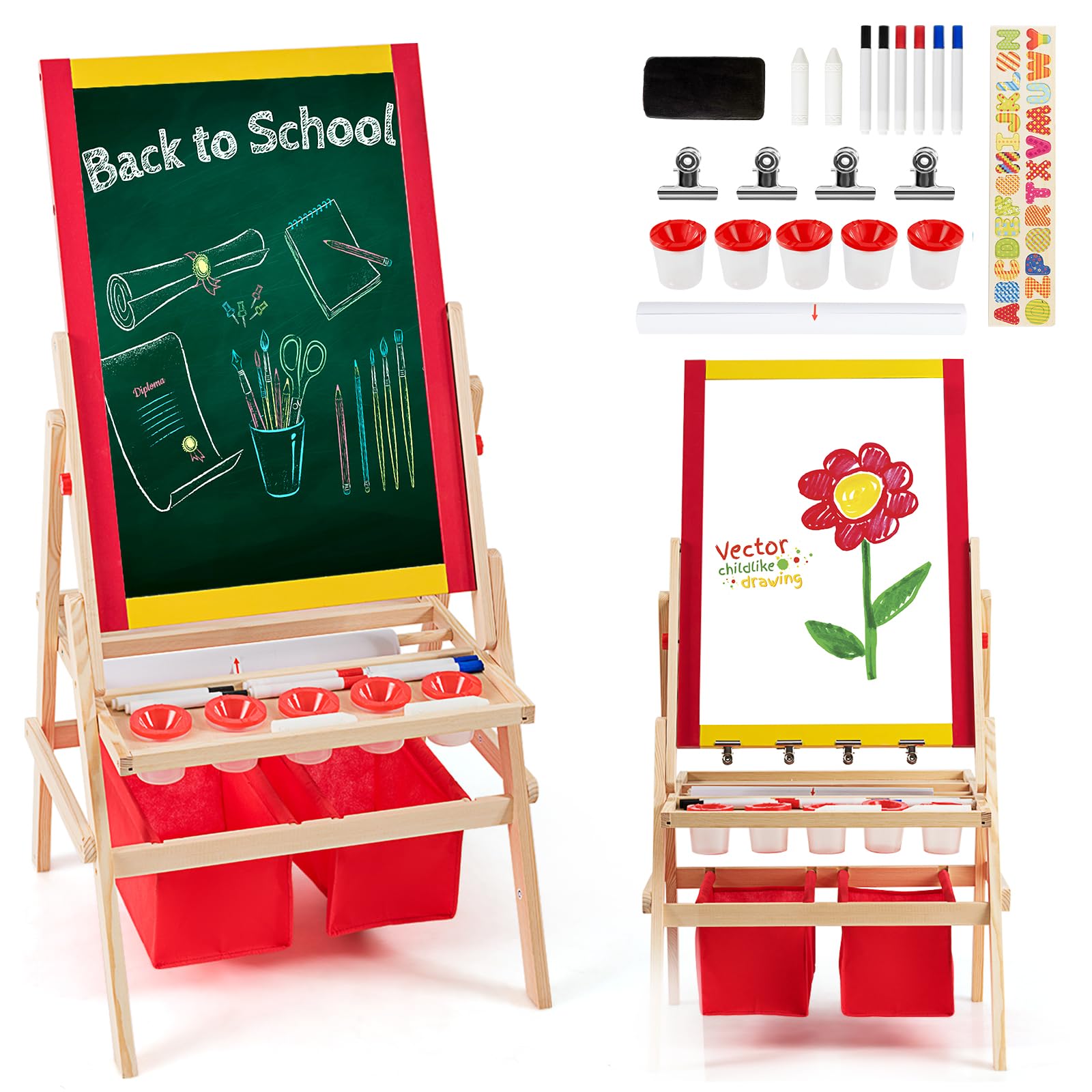 Chevalet Pour Enfant, Tableau Enfant Double Face Avec Tableau Blanc Et