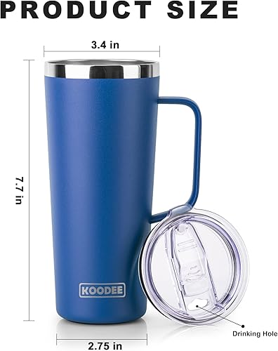 Miniatura 6 de koodee Taza de café con asa, taza de viaje de café aislada de 24 onzas con asa, taza de café de acero inoxidable al vacío para acampar (azul marino)