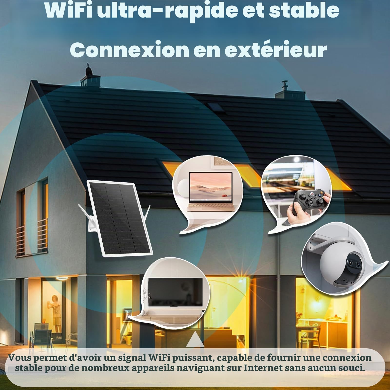 Repeteur WiFi Solaire Batterie Exterieur sans Fil, amplificateur WiFi | extension de portée WiFi jusqu'à 100 m, répéteur WiFi 2,4 GHz avec 300 Mbps, point d'accès WiFi compatible avec les appareils