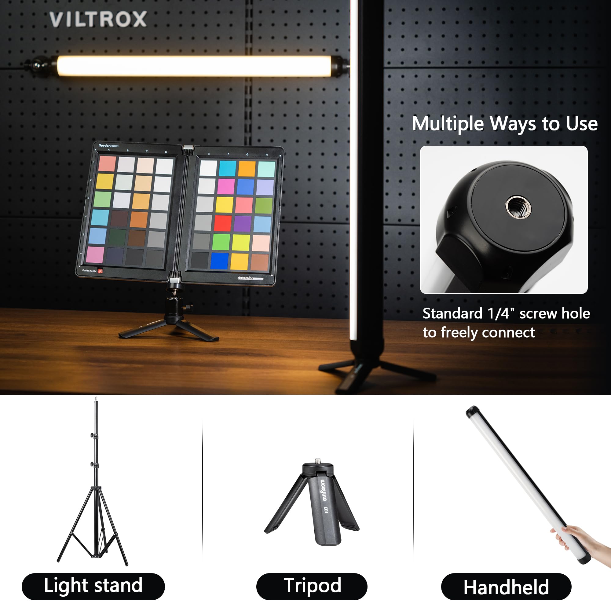 VILTROX K60 - Paquete de 2 Barras de luz LED RGB con Control de aplicación, Tubo RGB de Mano de 360° para fotografía, Regulable de 2500 K-8500 K, CRI97+, 26 escenas de luz, Pantalla LCD, batería de