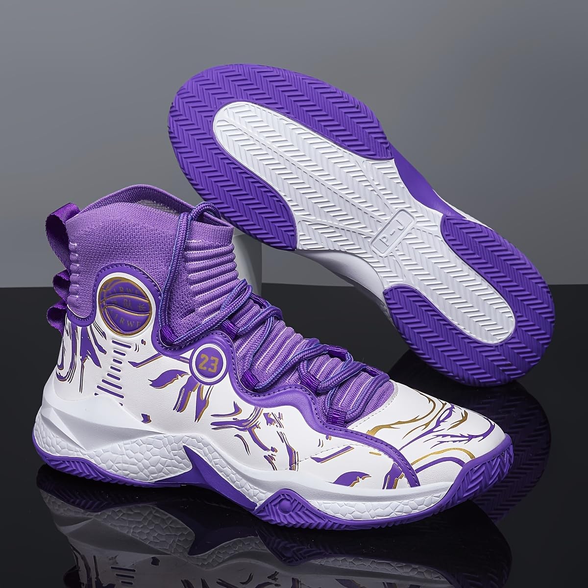 Men's High-Top Basketball Sneakers - Breathable, Non-Slip Rubber Sole with Shock Absorption, Durable & Stylish for Running and Casual Wear