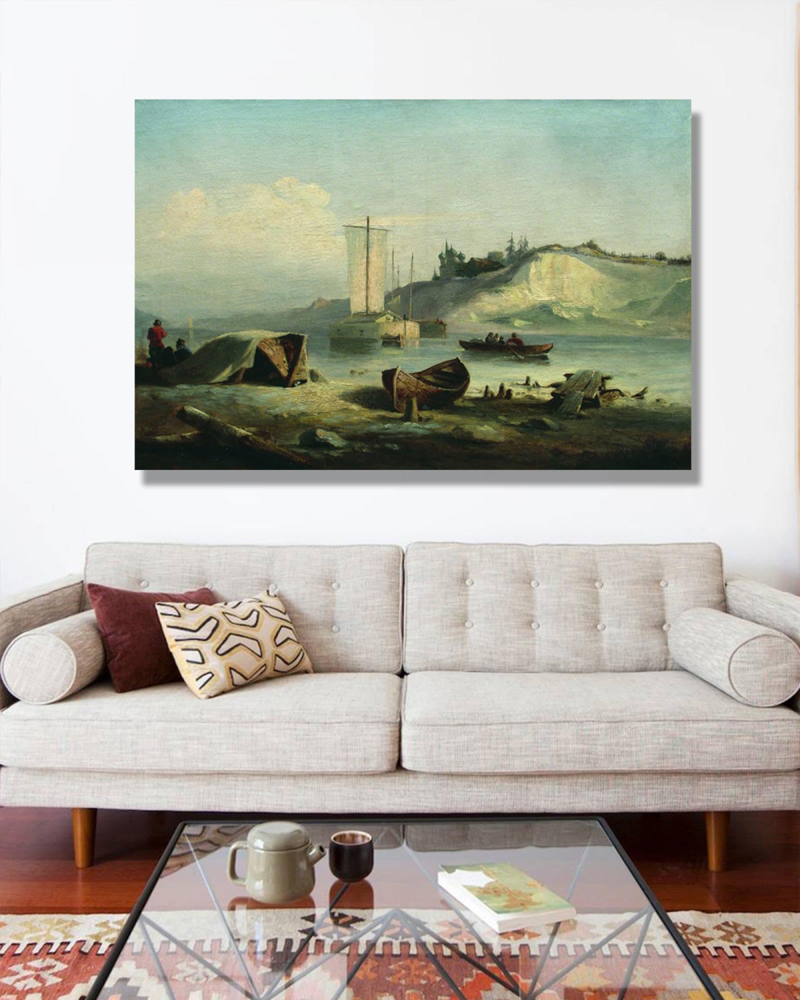 NHLDZYH Obraz Lew Lagorio. Obraz na płótnie pejzaż morski. Malarstwo pejzażowe Reprodukcje Plakat do dekoracji wnętrz. (Rzeka). 50x75cm Ramka wewnętrzna