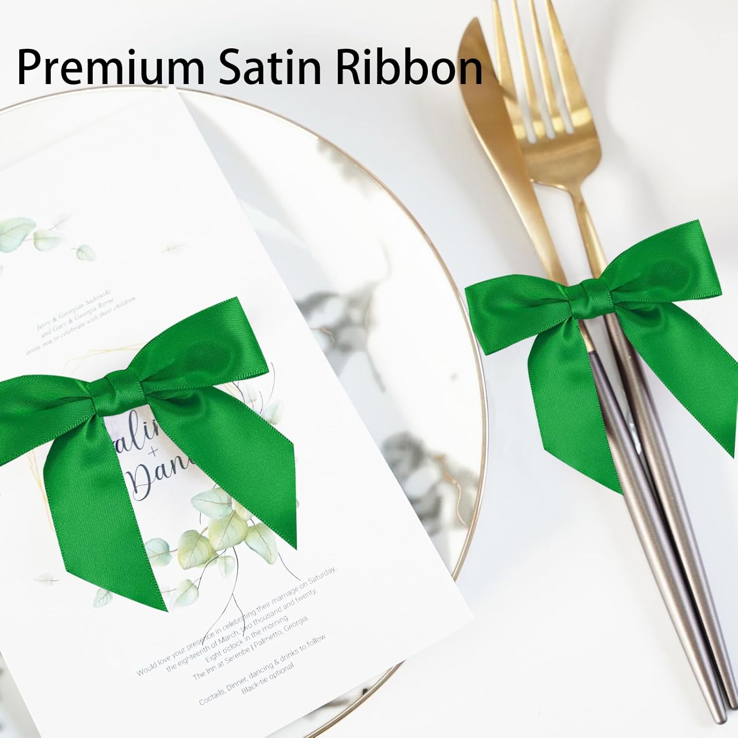 Green Twist Tie Bows for Treat Bags 2.7" Pre-Tied Bows Green Satin Ribbon Bows for Gift Wrapping Premade Bows for Crafts Party Tying The Knot Bridal Shower Bachelorette Party Decor(50 Pcs) - Image 3