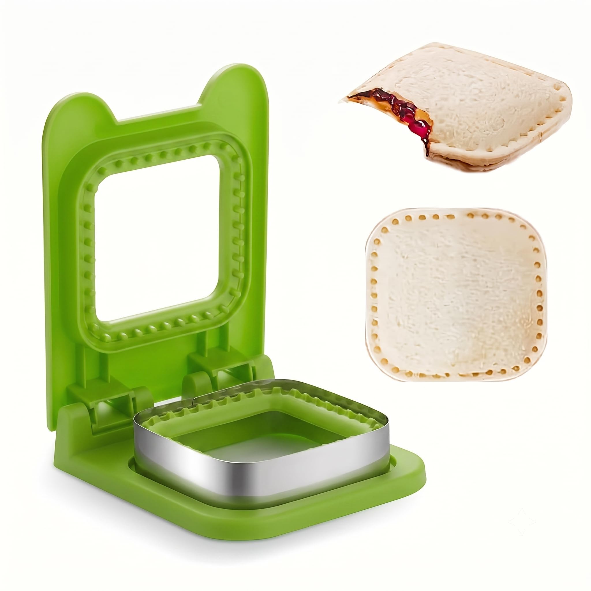 Sandwich Cutter & Sealer | Square & Round Shape | Bread Cutter for Kids Lunch Box | Easy Press Sandwich Maker | BPA Free Plastic | Kitchen Tool | Green Colour-picture-22