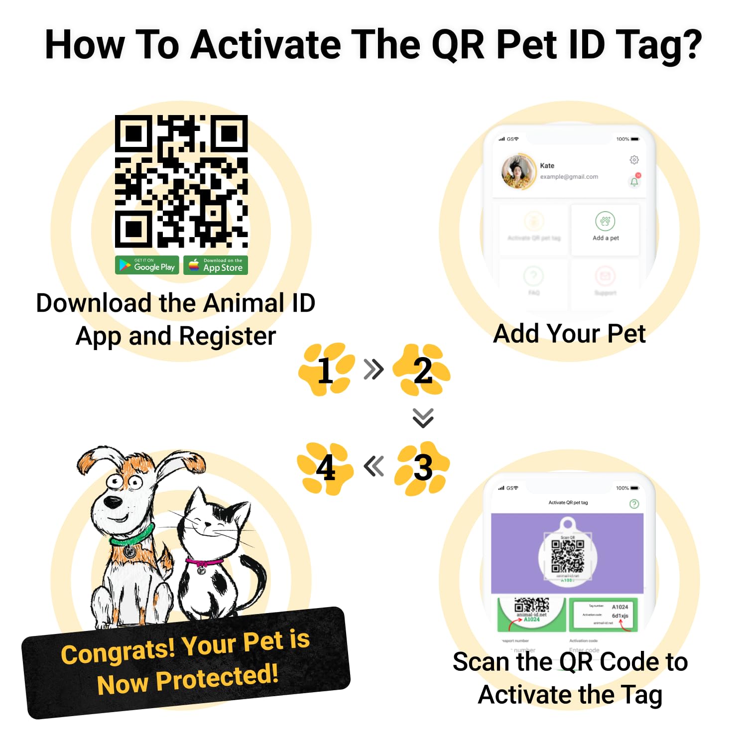 QR Code Dog Tag, Pet ID Tags for Dogs - Silent Dog Tags Personalized for Pets - QR Tag to Pet Online Profile - Stainless Steel Dog Tag with Rubber Silencer (LGBT Heart)