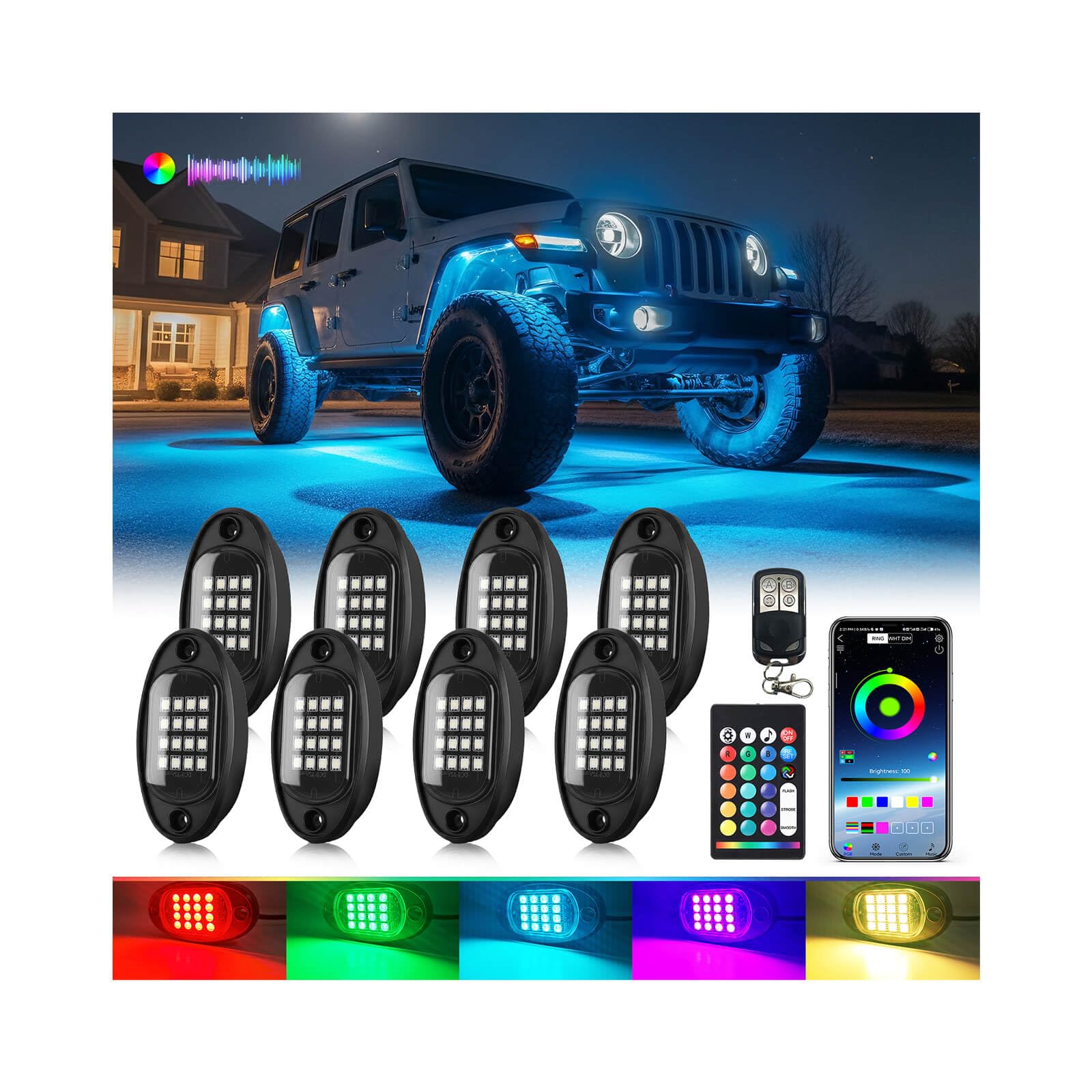 LD DARKEAGLE 8-Pod RGB Rock Lights