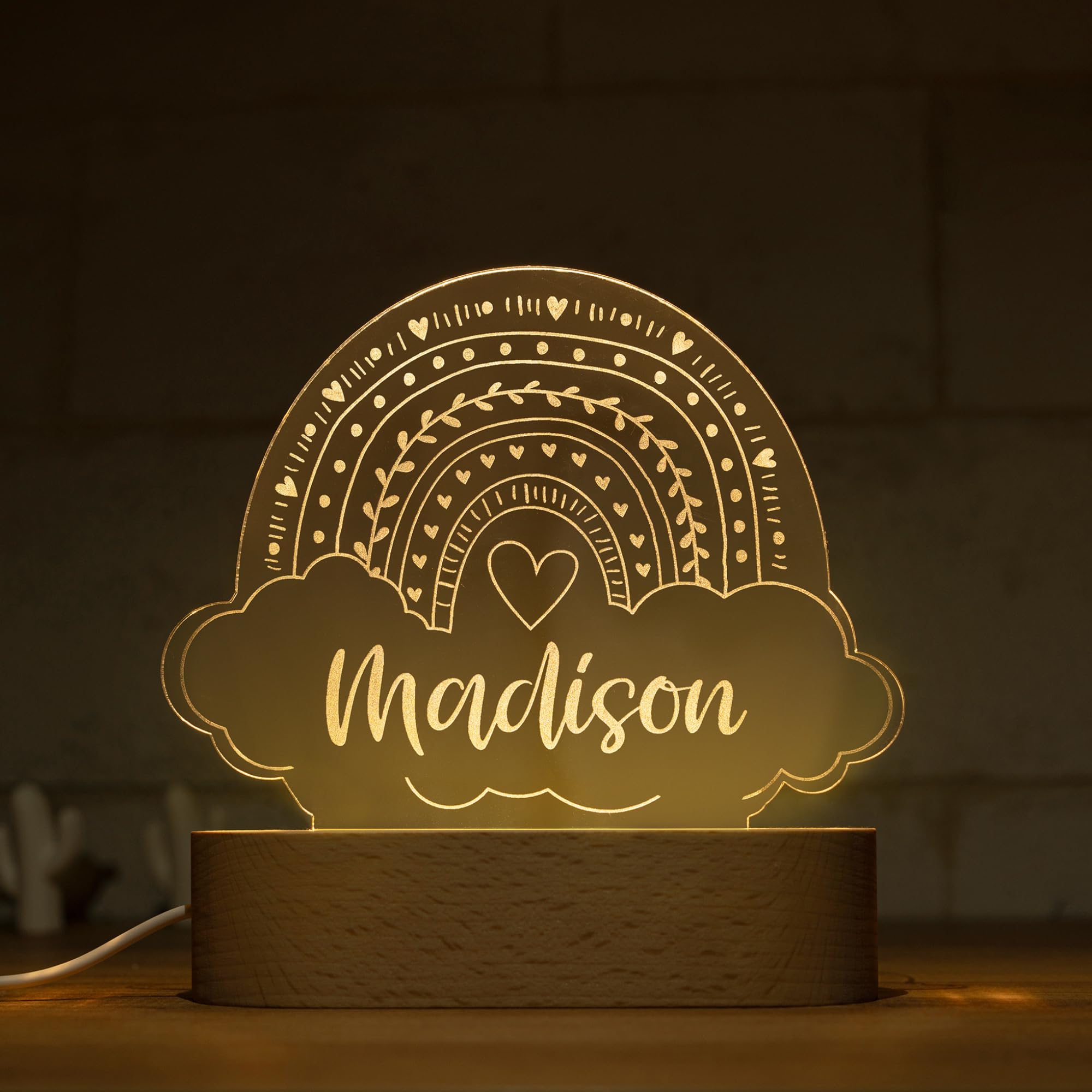 Night Light for Kids Room Personalized, Nursery Room Decor, Custom W/Name, Bedside Lamp, Birthday Gifts for Boys and Girls, Rainbow