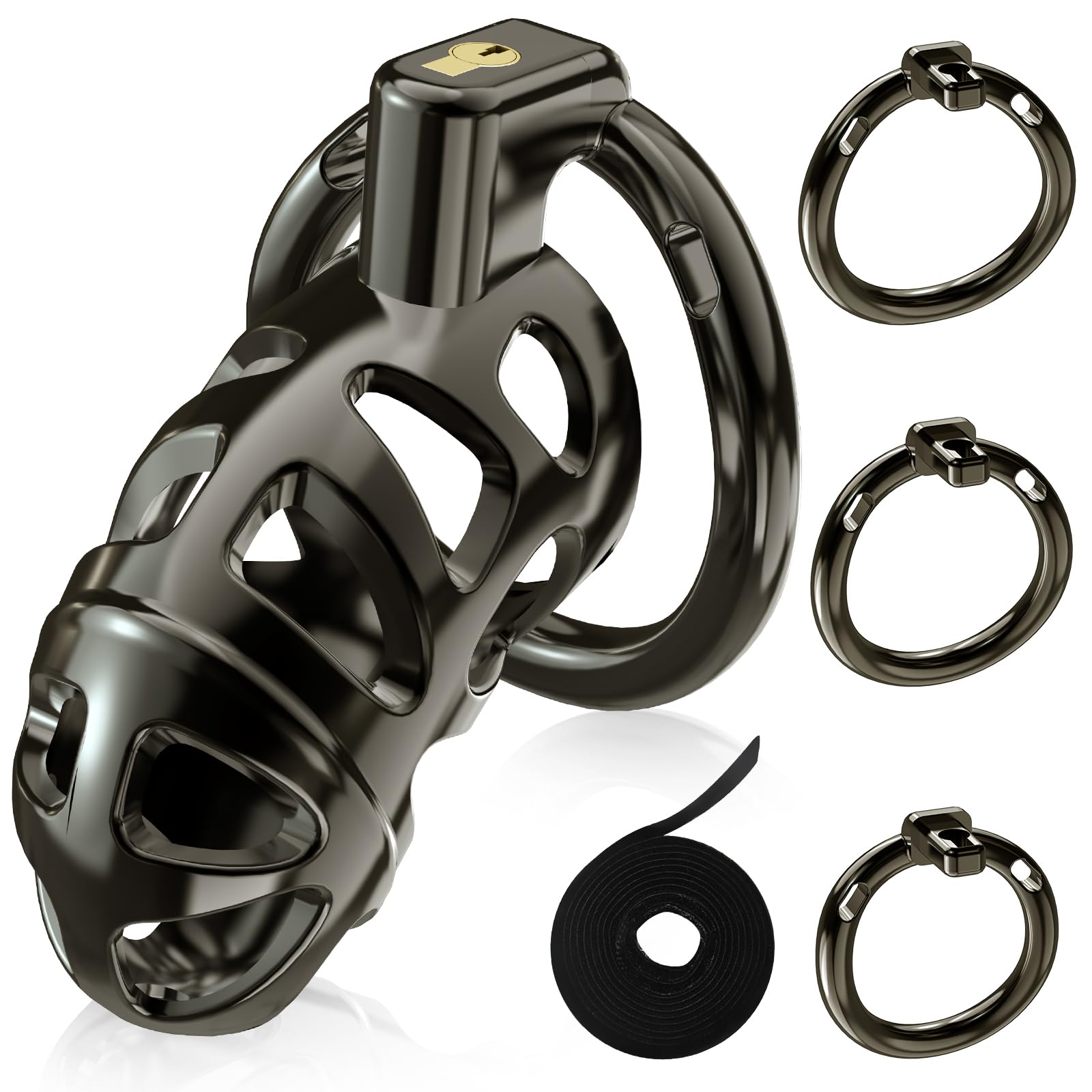 Male Metal Cock Chastity Cage - Large Chastity Device Locked with 3 Active Sizes Rings 2 Keys & Elastic Auxiliary Belt and Invisible Lock, Adult Sex Toys & Games for Men Penis Exercise and Abstinence