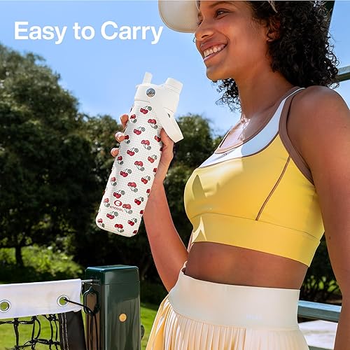 Miniatura 1070 de ENCOOL Botella de agua aislada con popote, de acero inoxidable, a prueba de fugas, sin BPA, al vacío de doble pared que se mantiene fría durante 24