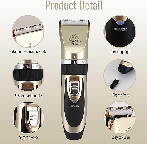 Miniatura 3 de GRANDMA SHARK Kit de aseo para perros, cortapelos para mascotas, recortadora con cuchillas, recargable, inalámbrica, eléctrica, de bajo ruido, juego