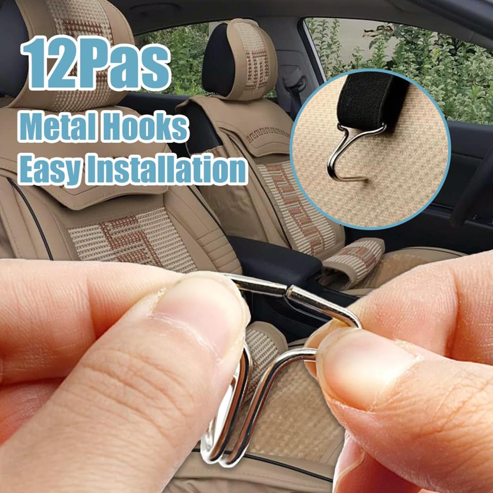 Ganci per coprisedili auto, ganci in metallo per sedili auto, mandrini per coprisedili auto, chiusure per sedili mobili, 12 mandrini per sedili mobili e 12 ganci in metallo, clip di bloccaggio di