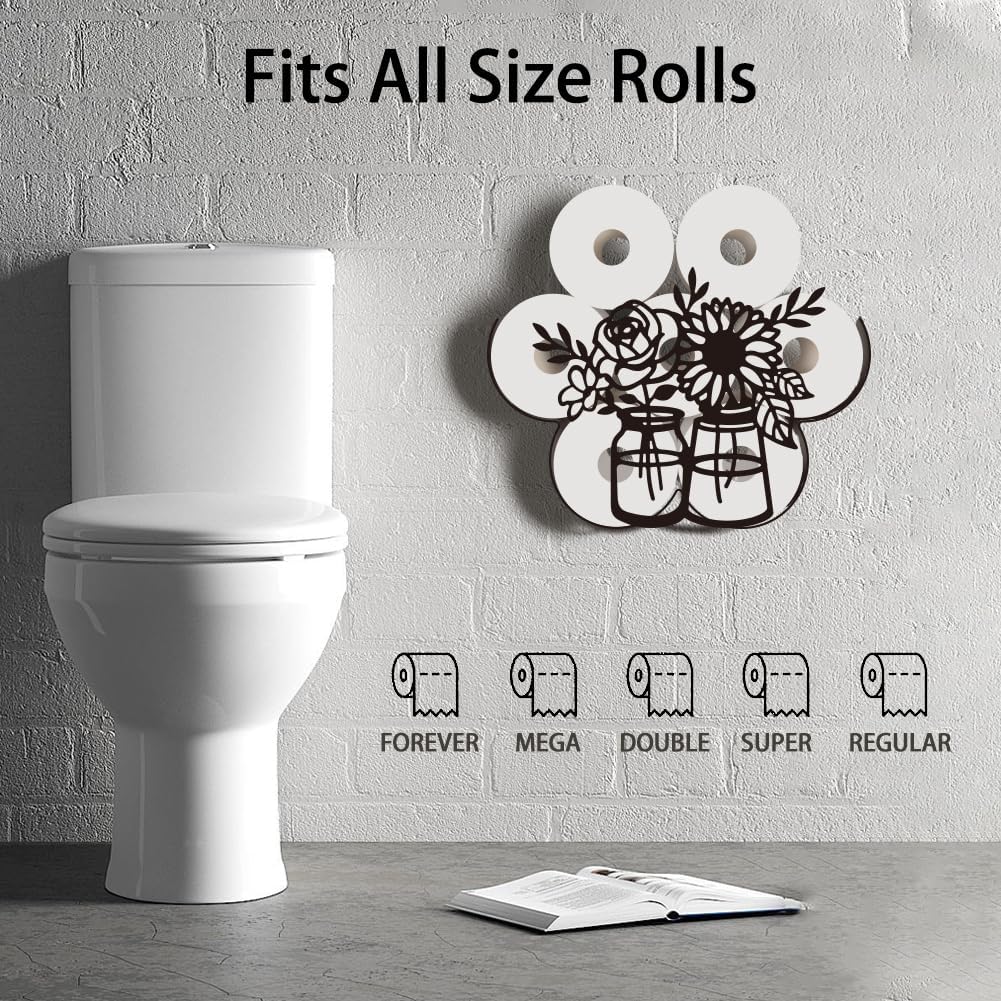 WADORN Sunflower Toilet Paper Holder, Metal Flower Vase Wall Mounted Toilet Paper Storage for Extra 8 Rolls Funny Toilets Papers Organizer Paper Roll Holder for Bathroom Home Office Décor