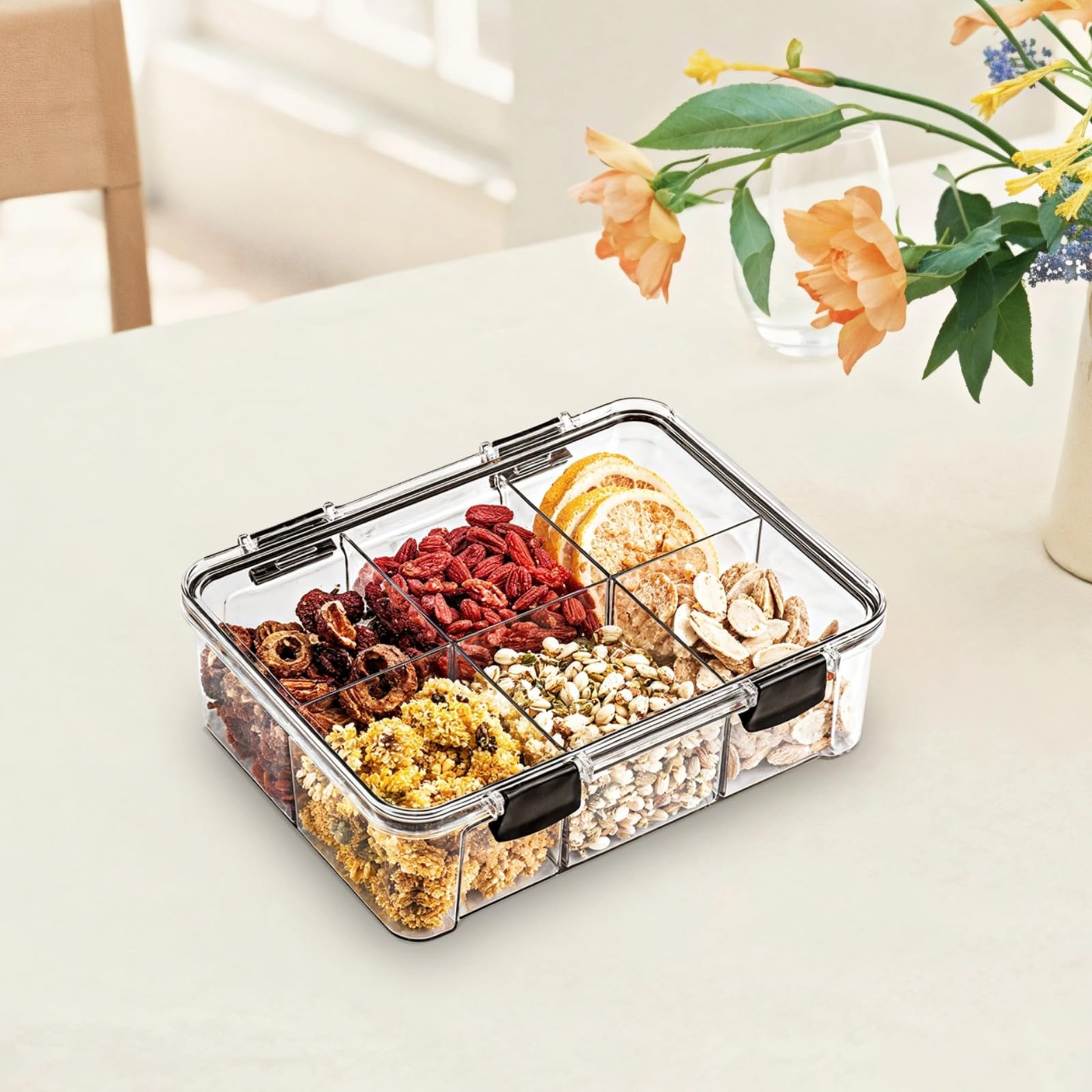 Lot de 2 boîtes à goûter, 6 compartiments faciles à ouvrir, réutilisables avec couvercles sécurisés