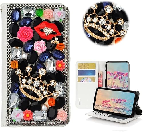Miniatura 9 de STENES Bling Wallet - Funda de piel compatible con iPhone 11 Pro Max, con diseño de diamantes y calavera hecha a mano en 3D, color rosa