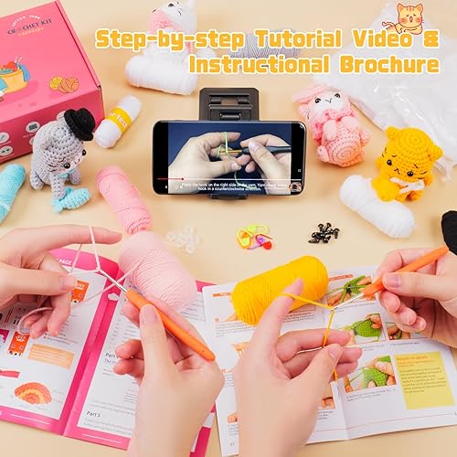 Miniatura 2 de Fortuning's JDS Kit de ganchillo para principiantes, kit de ganchillo de animales con tutoriales en video paso a paso, kits de aprendizaje para