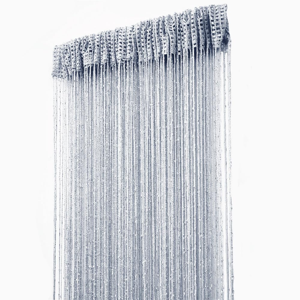 ave split Decorative Door String Curtain Wall Panel Fringe Window Room Divider Blind Divider Tassel Screen Home 100cm*200cm (Silver18)