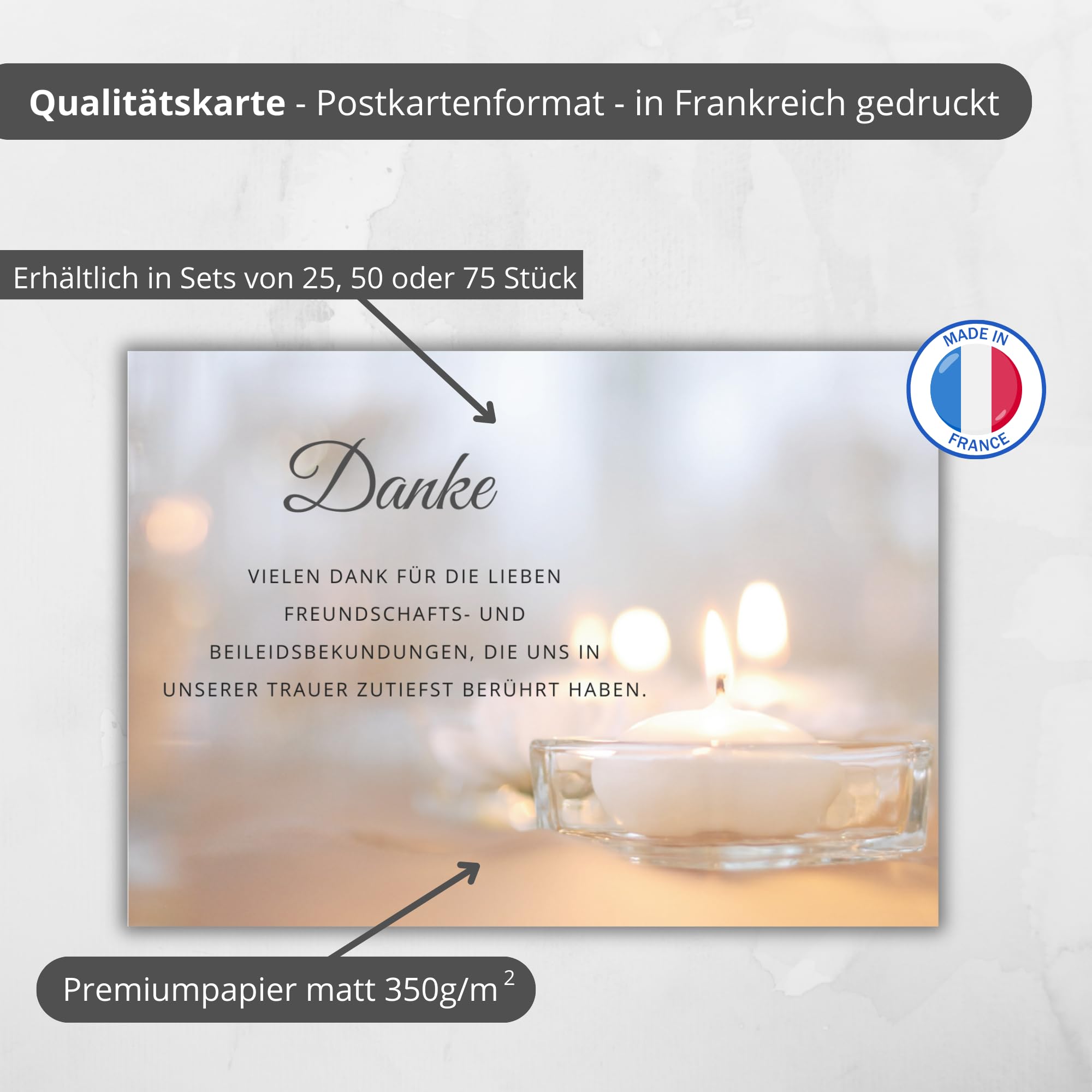50 Biglietti Di Condoglianze Con Buste, Set Ricordo Per Lutto E Funerale, Carta Opaca Qualità Cartolina (14,8x10,5 Cm), Prodotto In Francia - 4