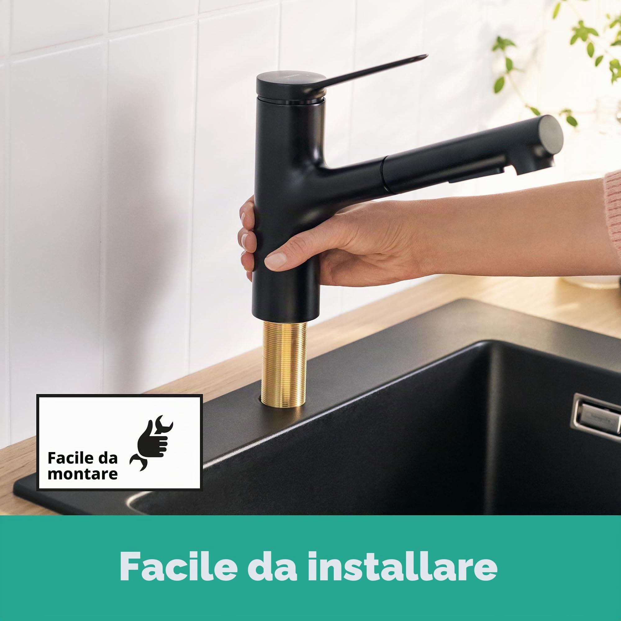 hansgrohe Zesis M33 Miscelatore monocomando cucina 150, doccetta estraibile, 2 tipi di getto, Nero Opaco, 74800670