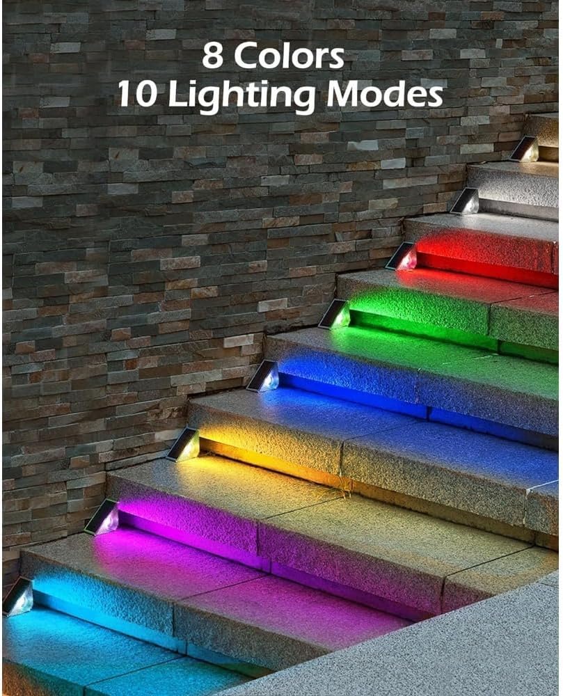 Solar Step Lights Outdoor, Multicolor fixed color multi-mode, 30H Runtime, IP67 Waterproof, LED Pathway Lights for Garden, Stairs, Deck, Patio
