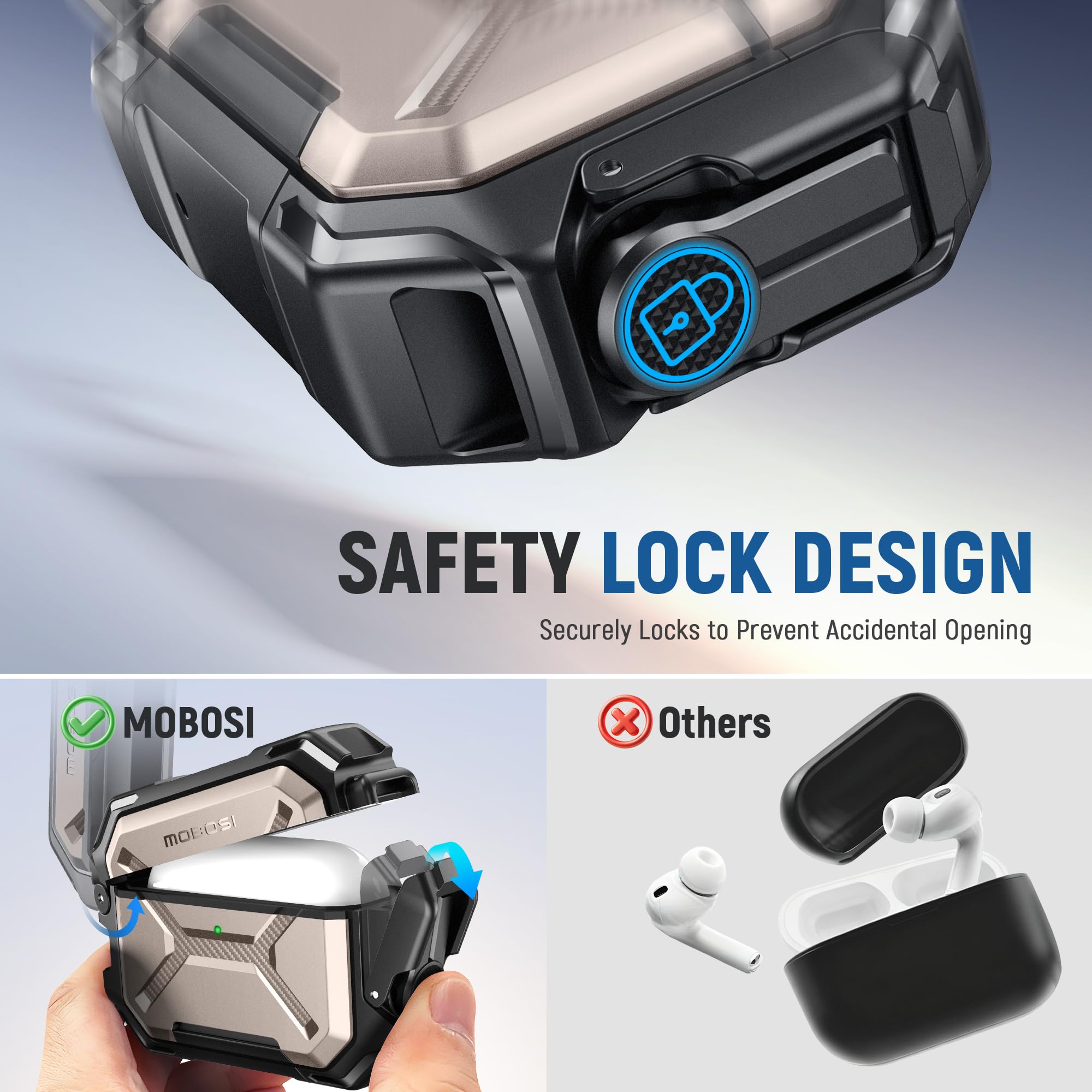 MOBOSI Etui ochronne do AirPods Pro 3 IP68, wodoszczelne etui kompatybilne z MagSafe, ochrona wojskowa, odporne na uderzenia, etui z zamkiem, brelokiem do kluczy, uchwytem na telefon komórkowy do
