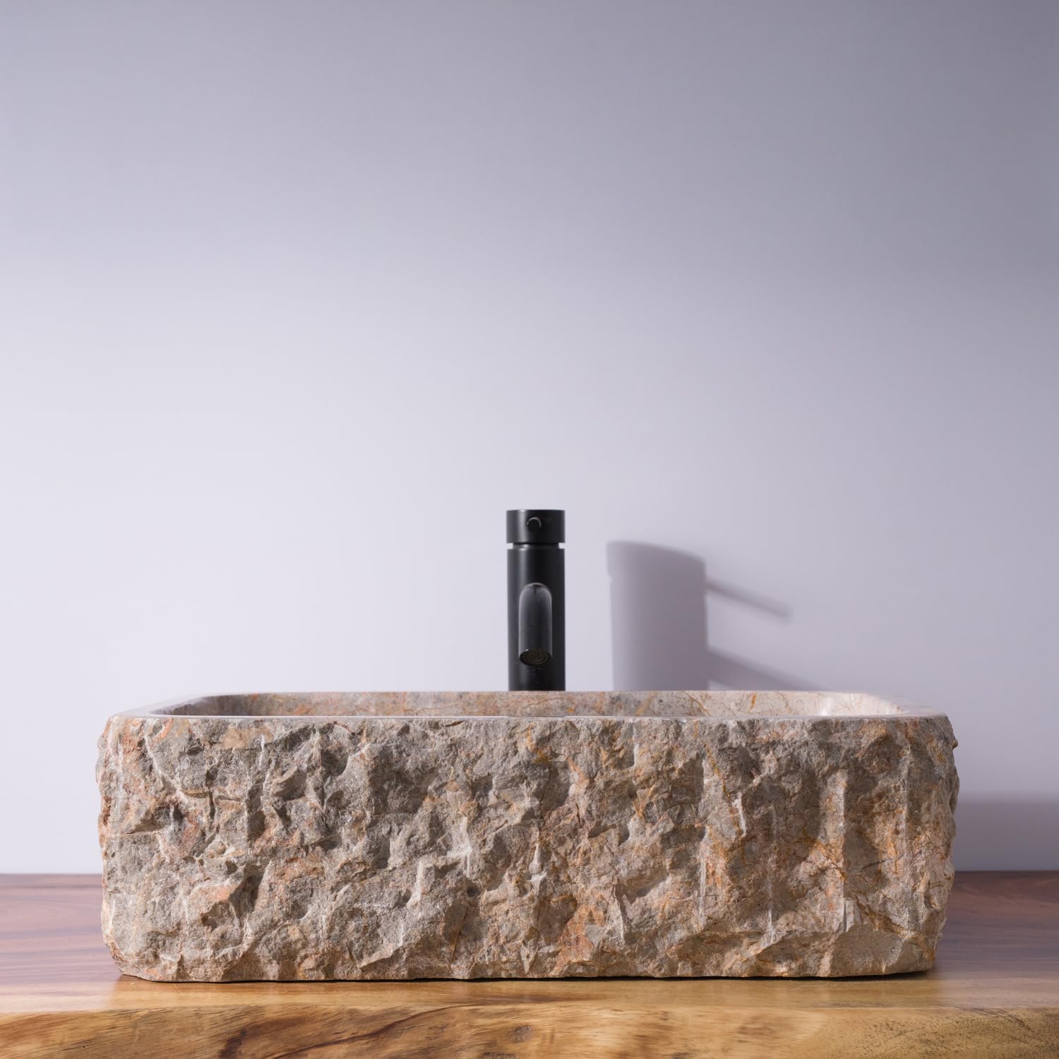 Photo 1 of Natural Gray Hand-Carved Rectangular Marble Vessel Sink, 20" x 14" x 5.5"
