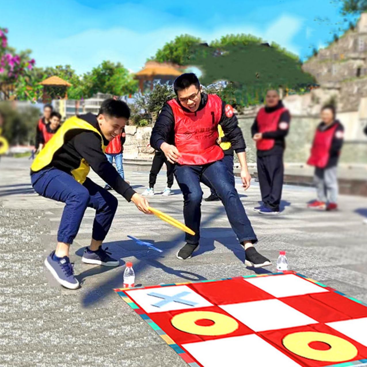 Juego de Suelo Tres en Raya Gigante Portátil para Niños y Adultos, con Tablero de Lona Resistente, Juego Familiar de Exterior E Interior, Adecuado para Viajes y Actividades