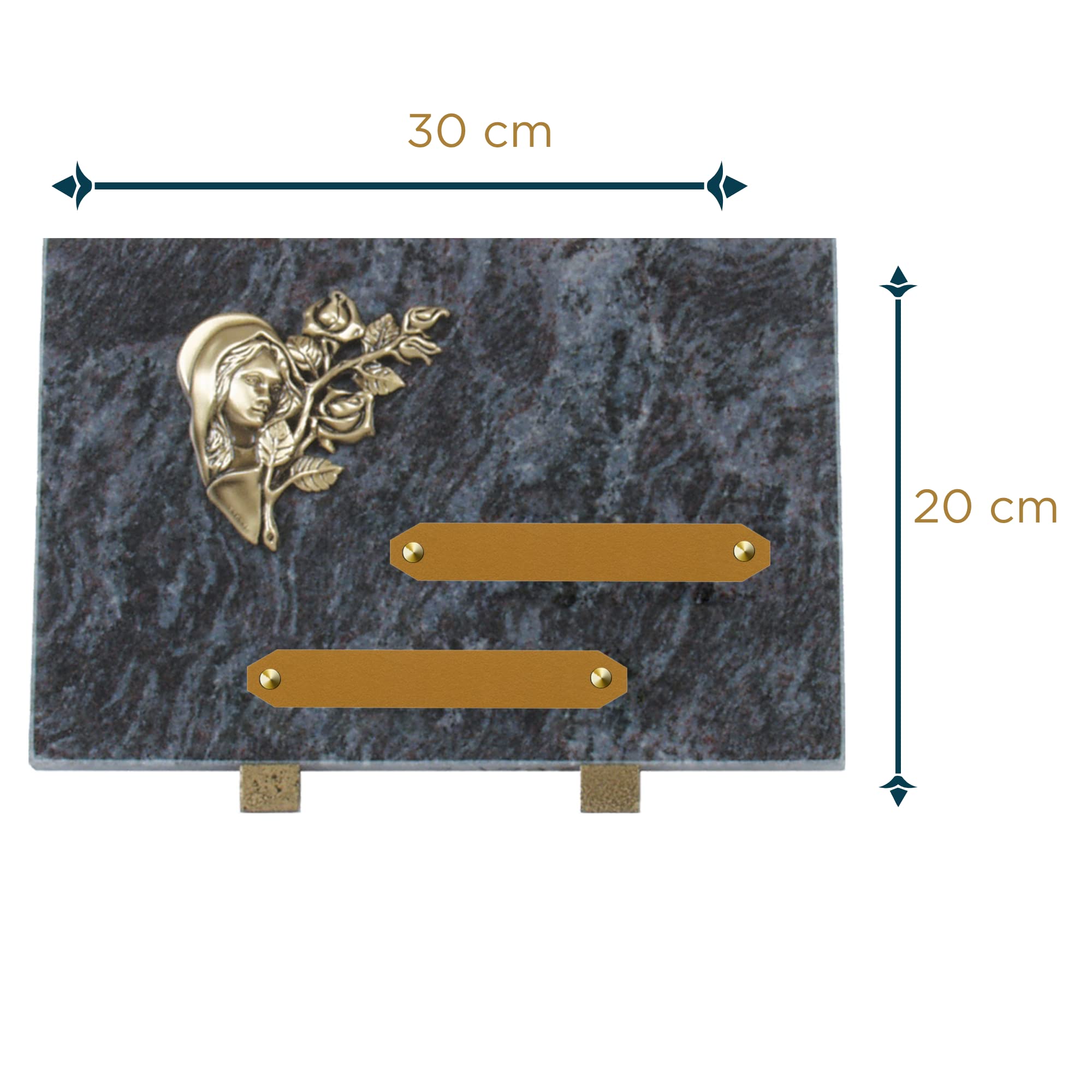 Plaque funéraire personnalisée - Granit - assemblée en France - bronze Vierge Marie - H 20 X L 30 cm - 2 textes