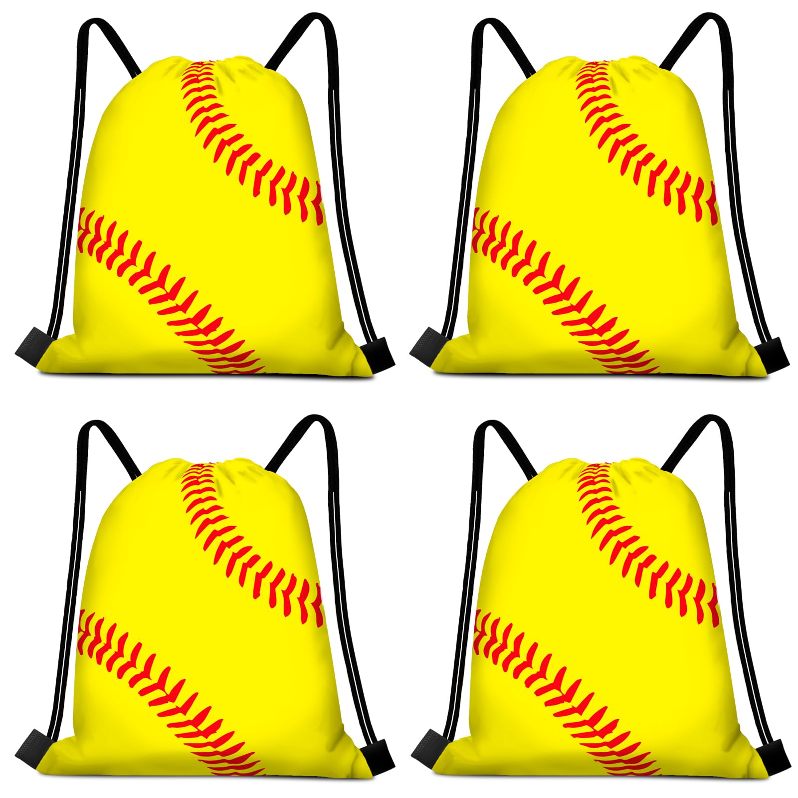 KERINGO 16 PCS Softball Gift Bag with Handles Drawstring String Soft Ball Goodie Sport Theme Party Favor Team Treat Bag for Birthday Team Snack