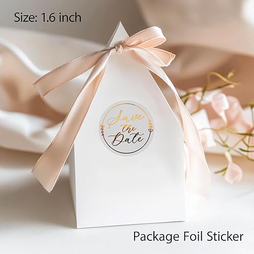 Vista 4 de 100 x Save The Date Envelope Seals – Rose Gold Wedding Stickers – Clear Transparent Favor Labels – Embossed Foil Save The Date Stickers – 1.6 Inch