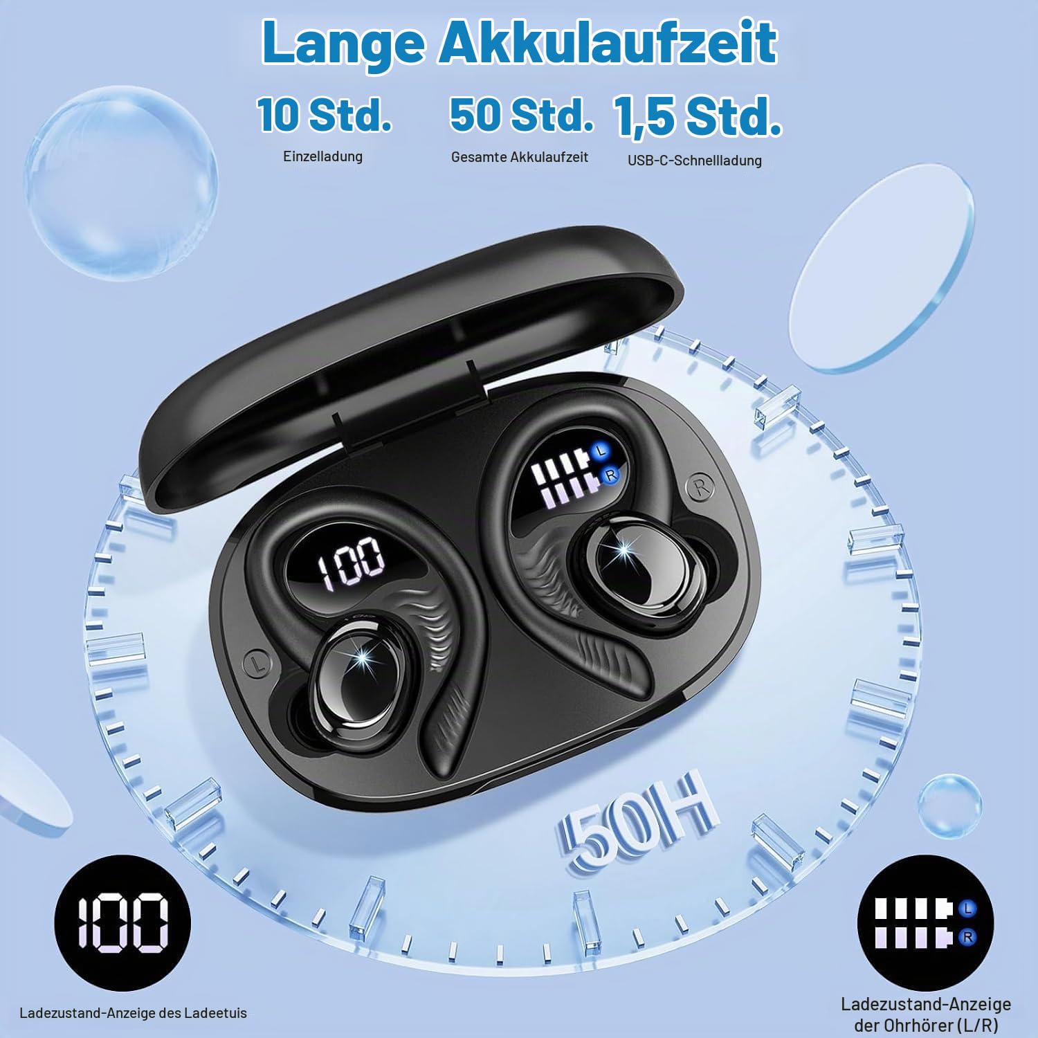 Bluetooth 5.4 Kopfhörer Sport, 2026 Neu In Ear Kopfhörer Kabellos Bluetooth